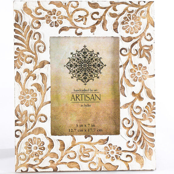 Carved Mangowood Ornate Leaves Photoframe
