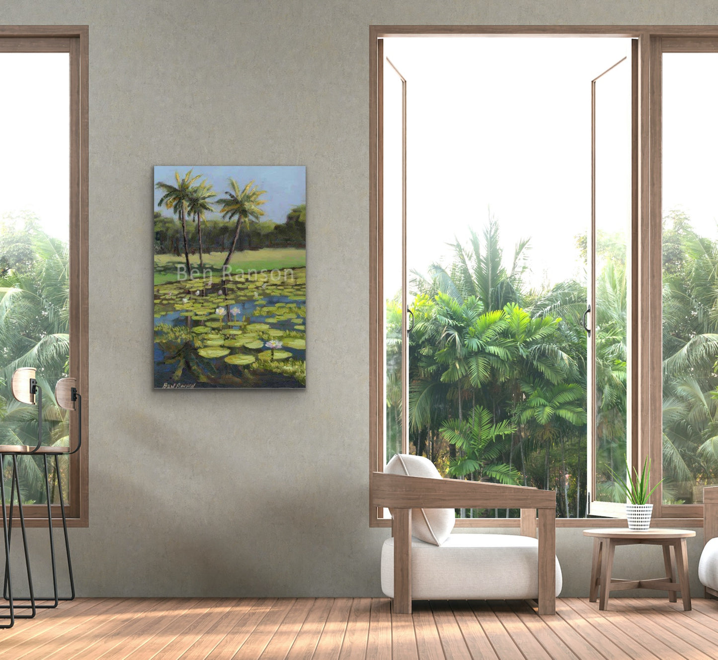Botanical Gardens -South Sea Islander Hut - water lillies by Ben Ranson - Limited Edition Canvas