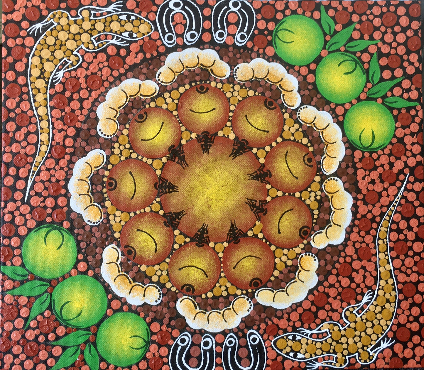 Women gathering food, by Jillian Williams, original Aboriginal art, 36 x 40cm