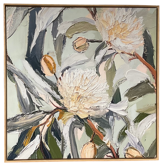 Orange Bush Flowers Art Print of Painting