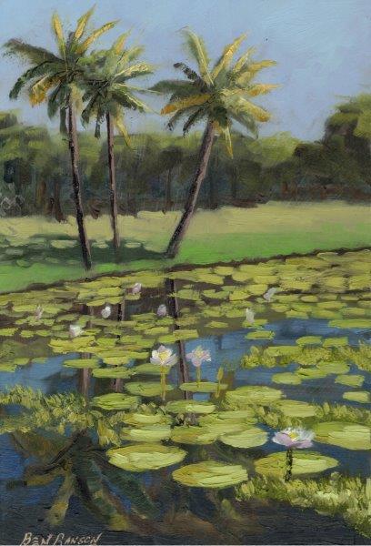 Botanical Gardens -South Sea Islander Hut - water lillies by Ben Ranson - Limited Edition Canvas