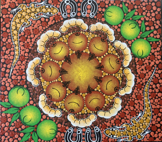 Women gathering food, by Jillian Williams, original Aboriginal art, 36 x 40cm