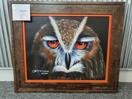 Sleepy Owl Framed Canvas Painting by Renee Longmore 66cm x 55cm