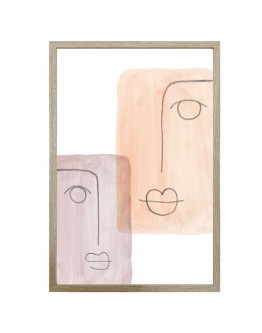 Abstract Face Print w/ Oak Finish 40x60cm