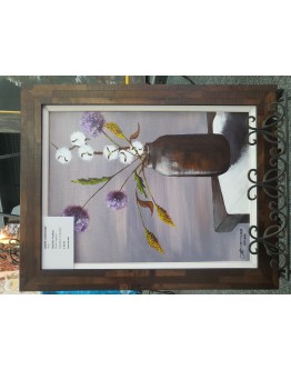 Rustic Floral Framed Canvas Painting by Renee Longmore 39cm x 49cm